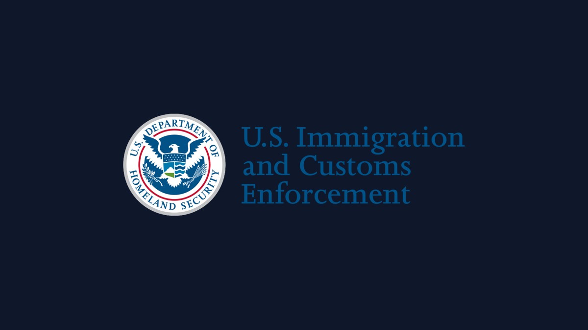 U.S. ICE agency badge graphic on a solid background — not a photo of the Austin incident