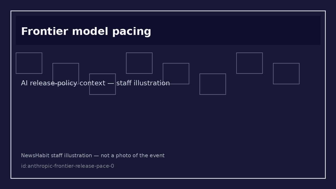 Frontier model pacing. AI release-policy context — staff illustration