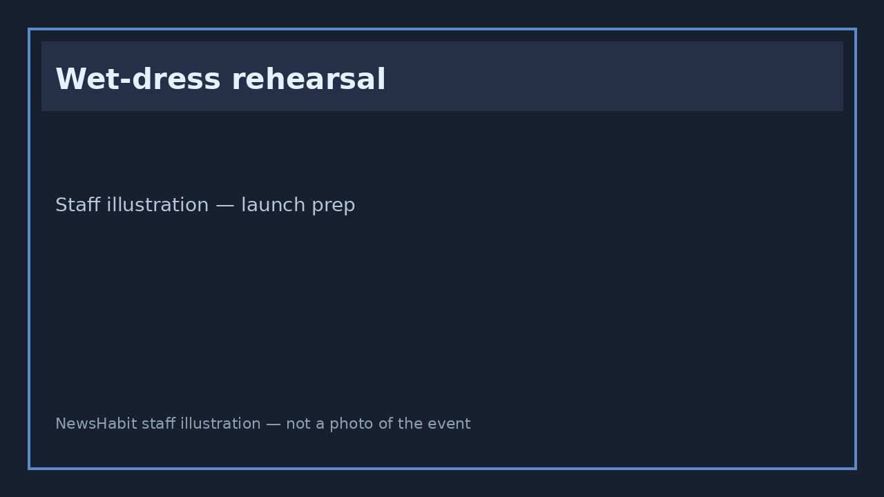 Wet-dress rehearsal. Staff illustration — launch prep