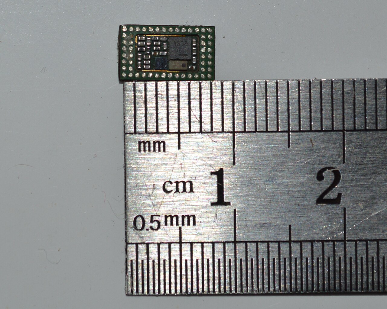Close-up of an integrated circuit semiconductor chip