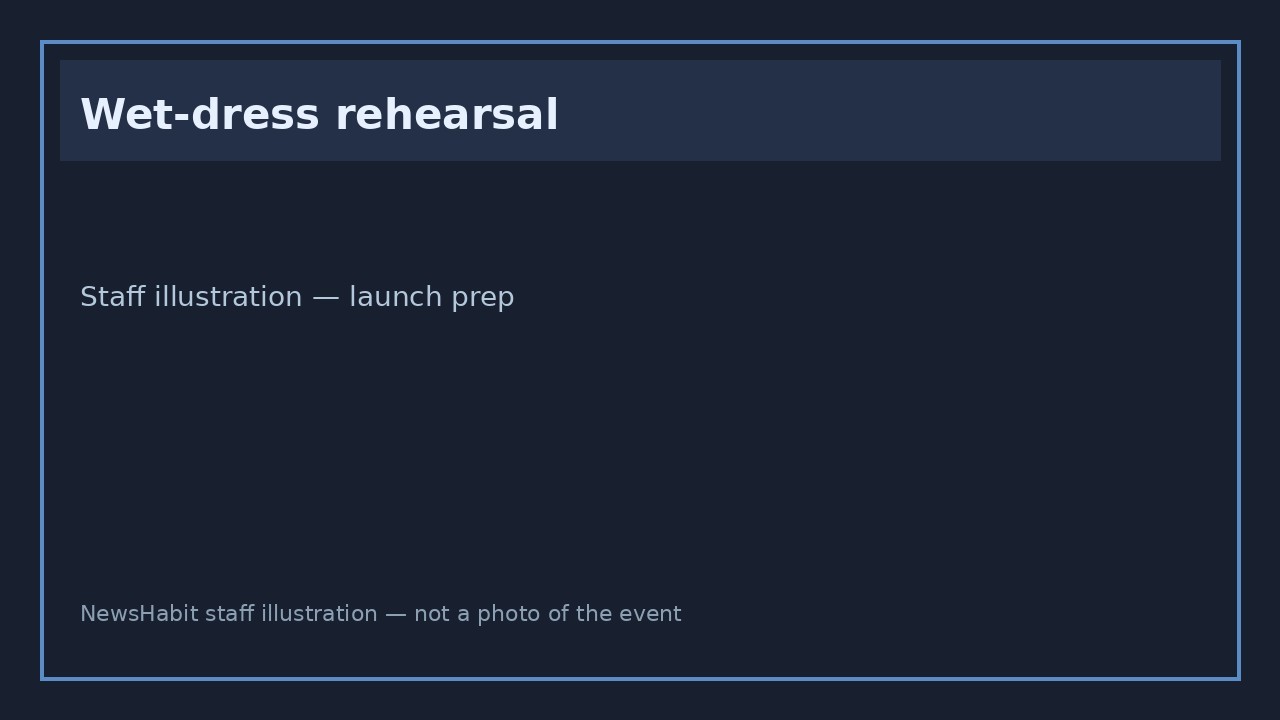 Wet-dress rehearsal. Staff illustration — launch prep