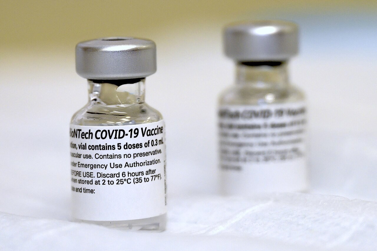 Vials of COVID-19 vaccine at Walter Reed National Military Medical Center