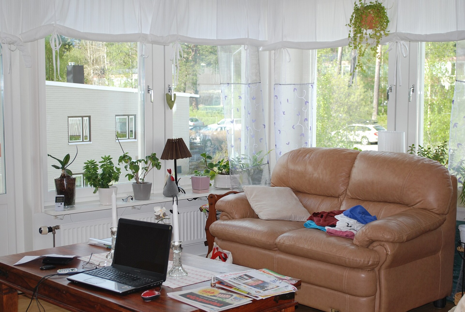 Living room seating where a family might discuss news
