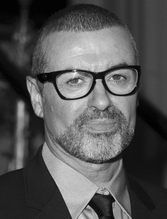 Black-and-white portrait of George Michael wearing glasses, 2011