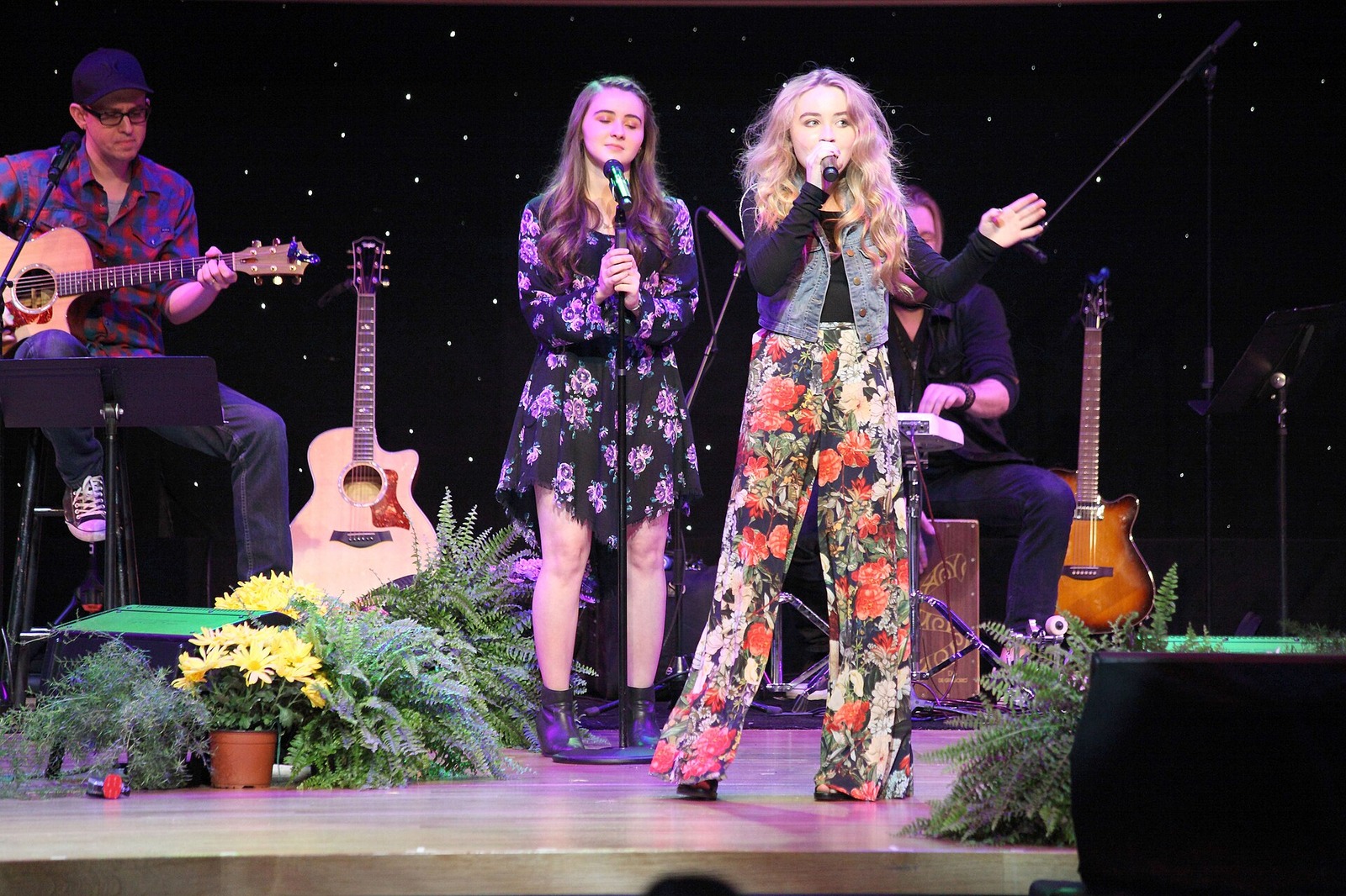 Sabrina Carpenter performing on stage at Glastonbury 2024