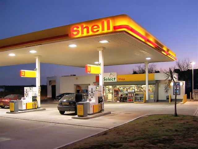 Gas station pumps at a U.S. filling station