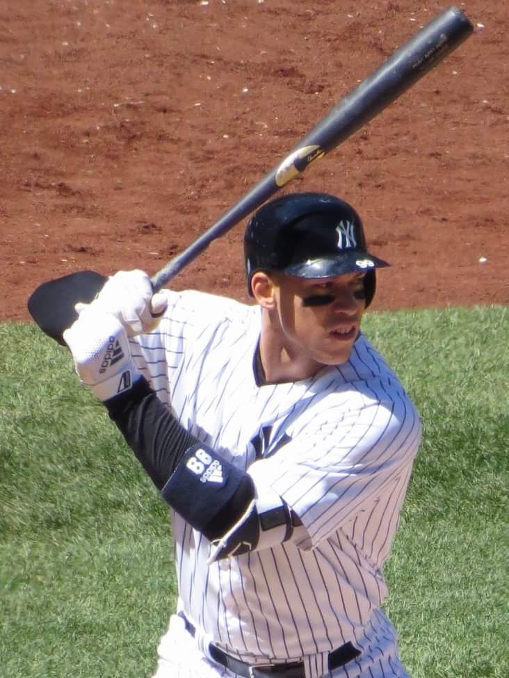 Aaron Judge batting during a Major League Baseball game in 2018