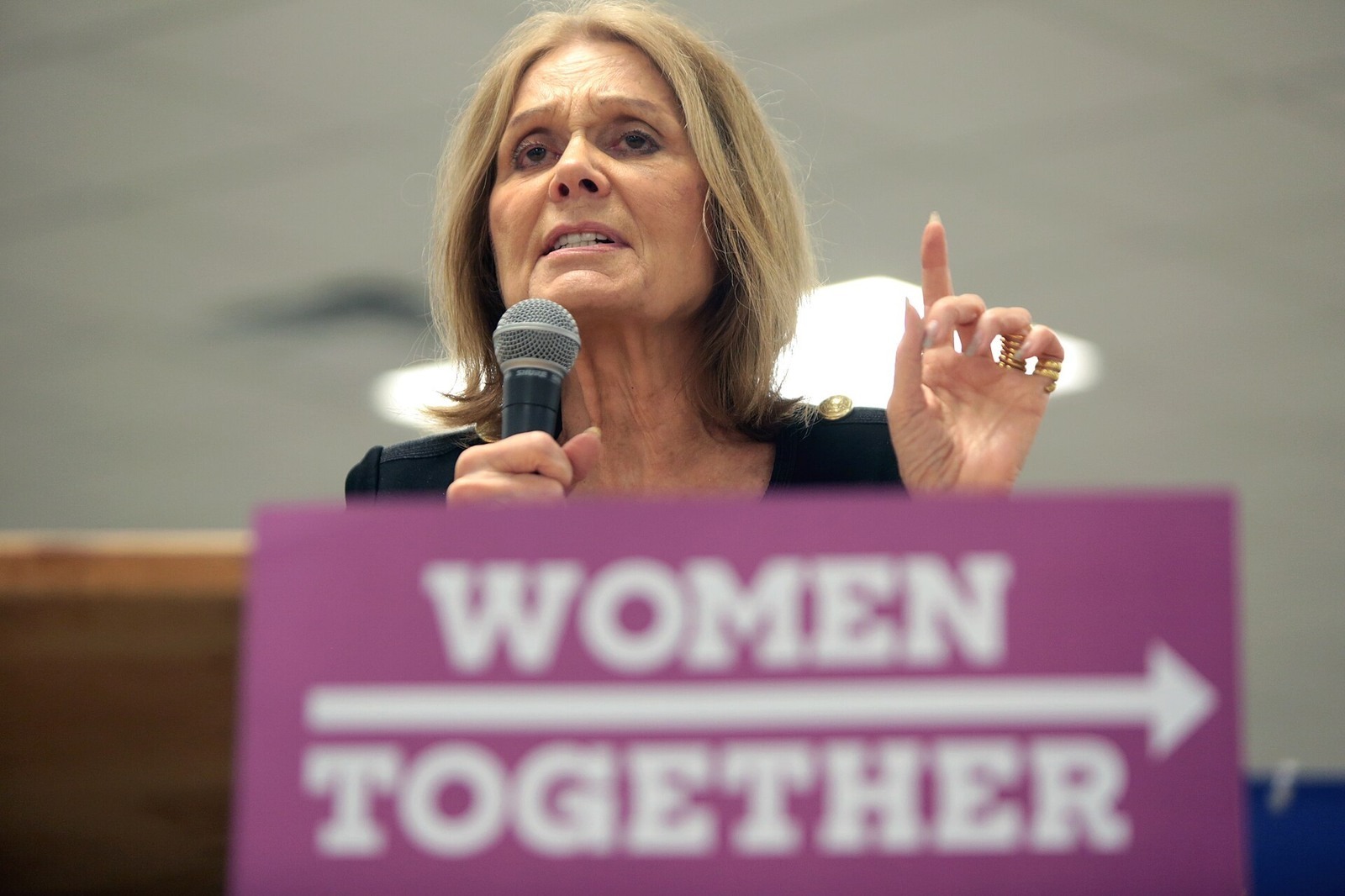 Gloria Steinem speaking at a public event
