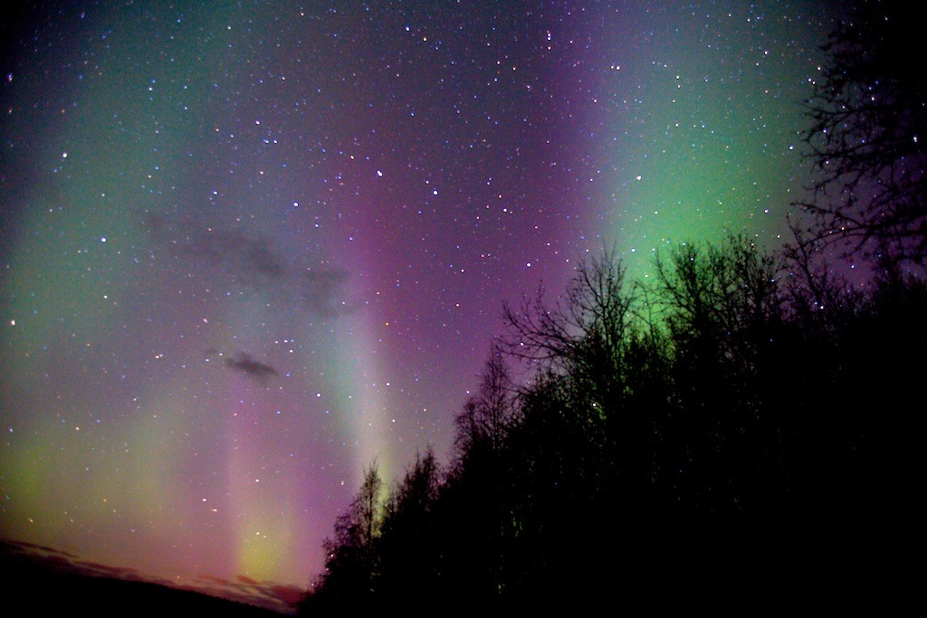 Aurora borealis (northern lights) in the night sky