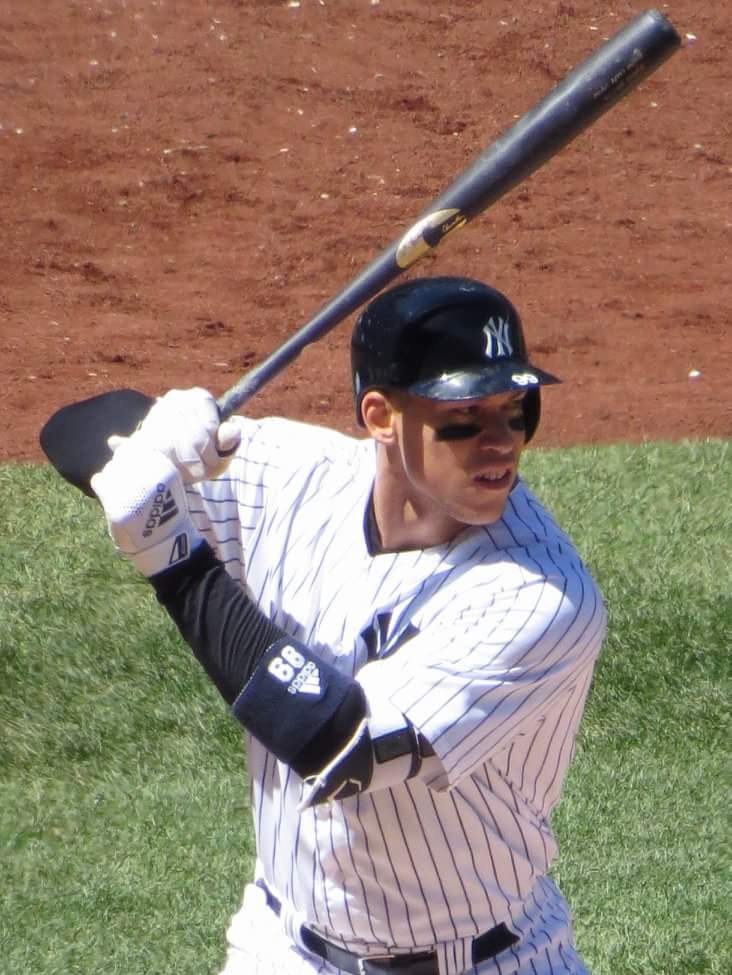 Aaron Judge batting during a Major League Baseball game in 2018