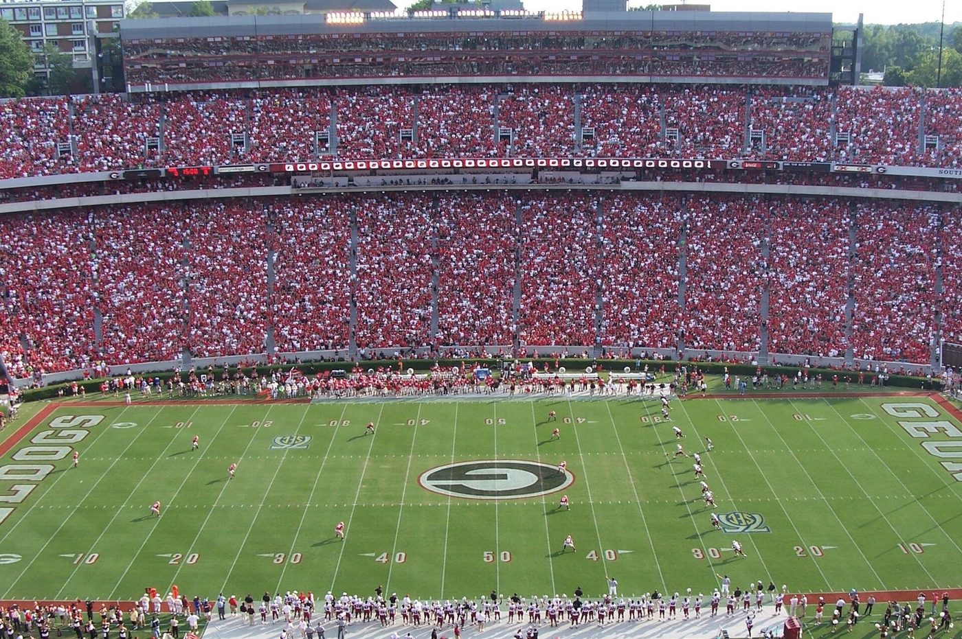 Football stadium exterior on game day
