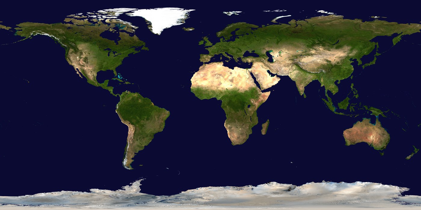 Cloud-free Blue Marble composite map of Earth from space