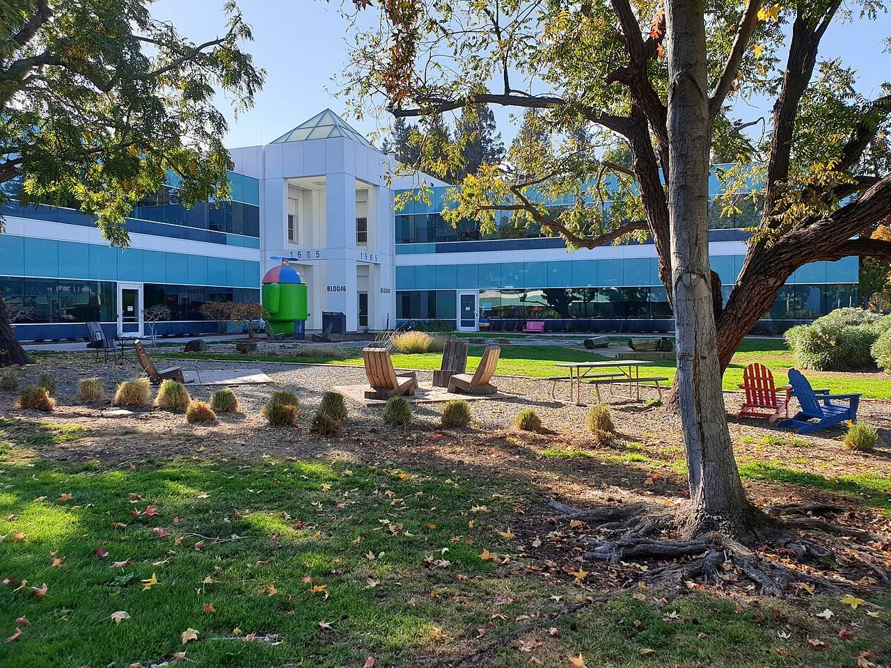 Google-style colorful campus exterior