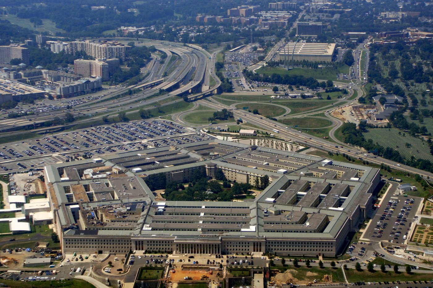 Aerial view of the Pentagon building in Arlington, Virginia