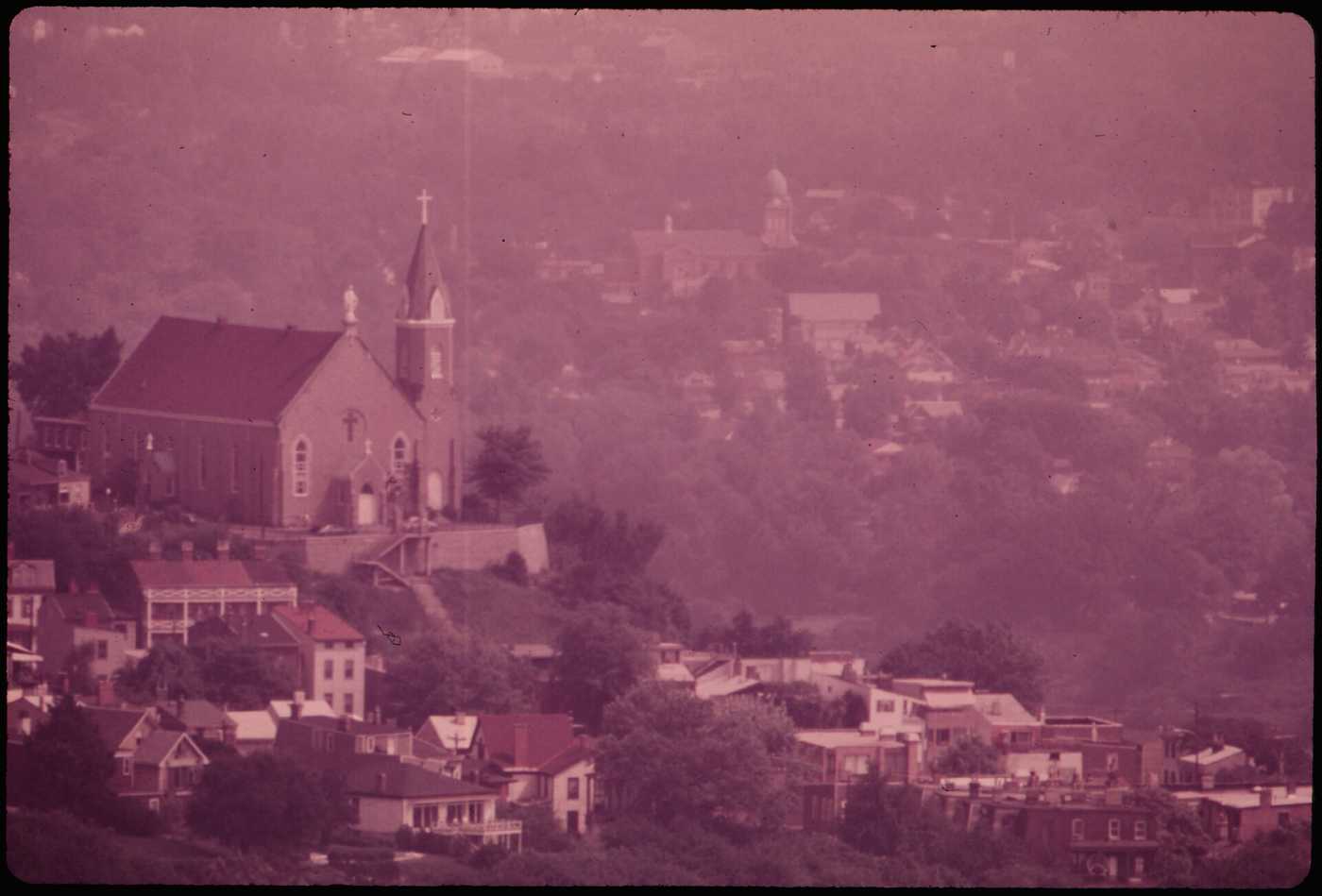 Haze over a residential neighborhood at Mount Adams