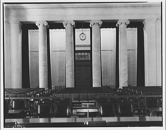 U.S. Supreme Court courtroom seen from the justices' chairs