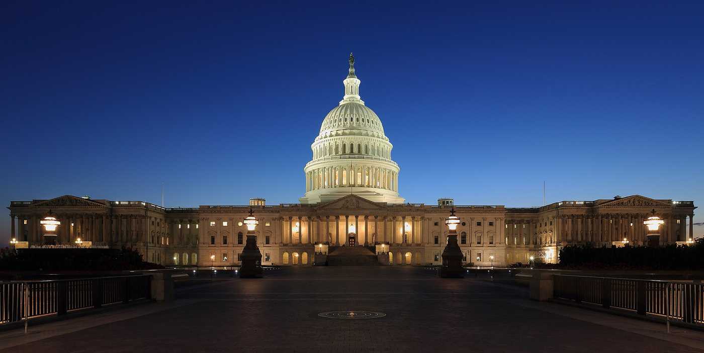 United States Capitol dome at dusk