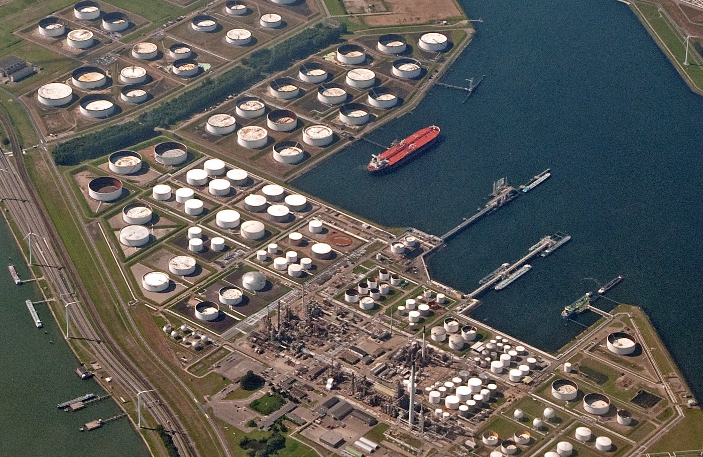 Oil storage tanks at Rotterdam Europort in the Netherlands