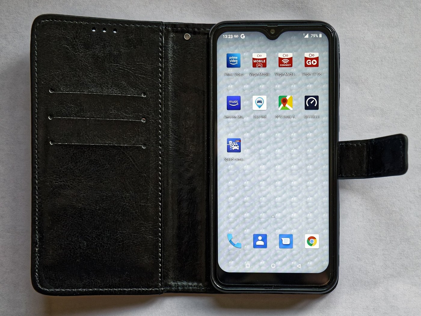 Android smartphone in a folio case