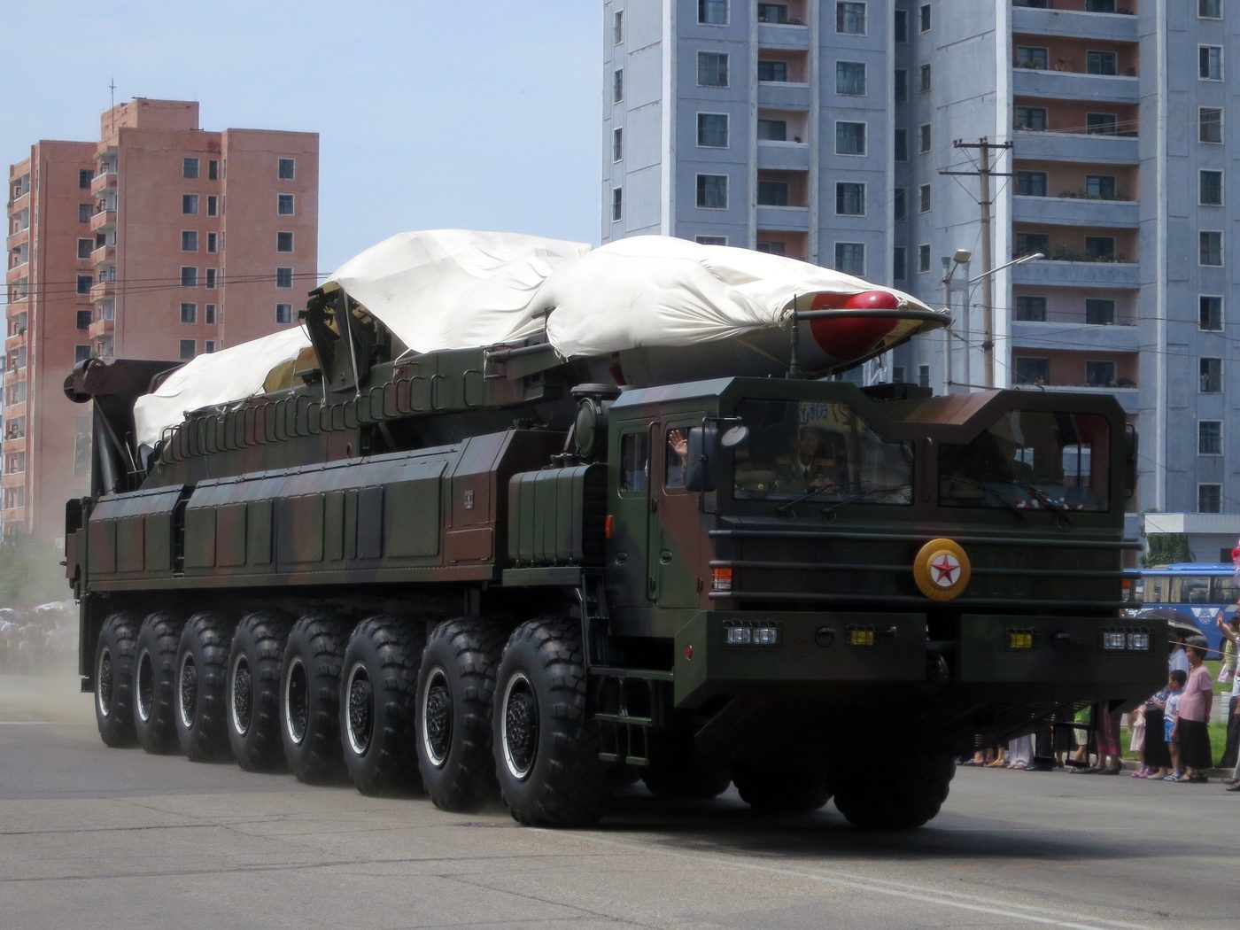 North Korean ballistic missile on a transporter-erector-launcher during a Victory Day parade