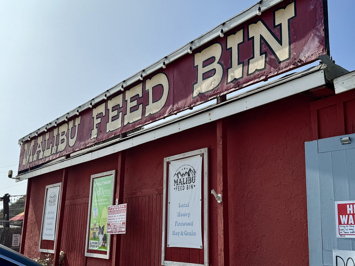 Malibu Feed Bin storefront and shop sign
