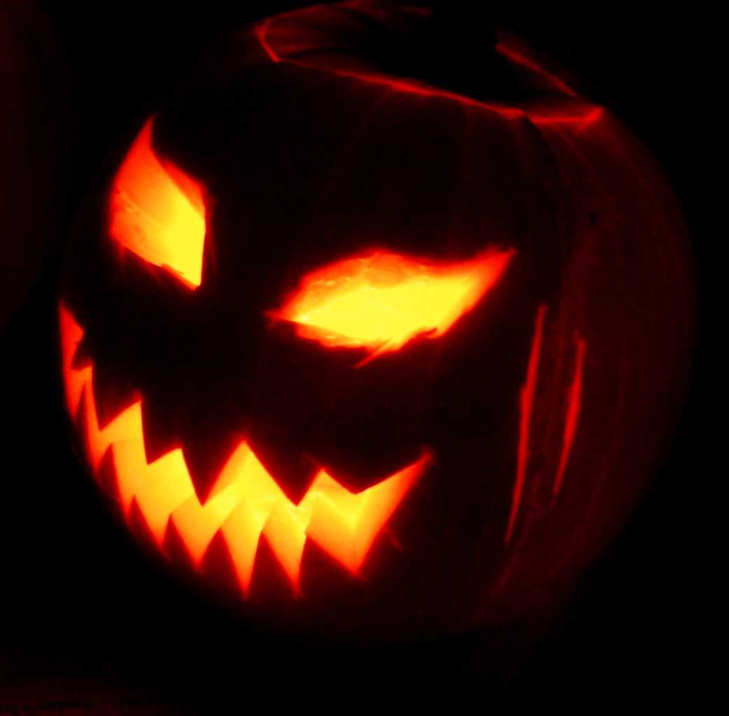 Carved jack-o'-lantern on Halloween