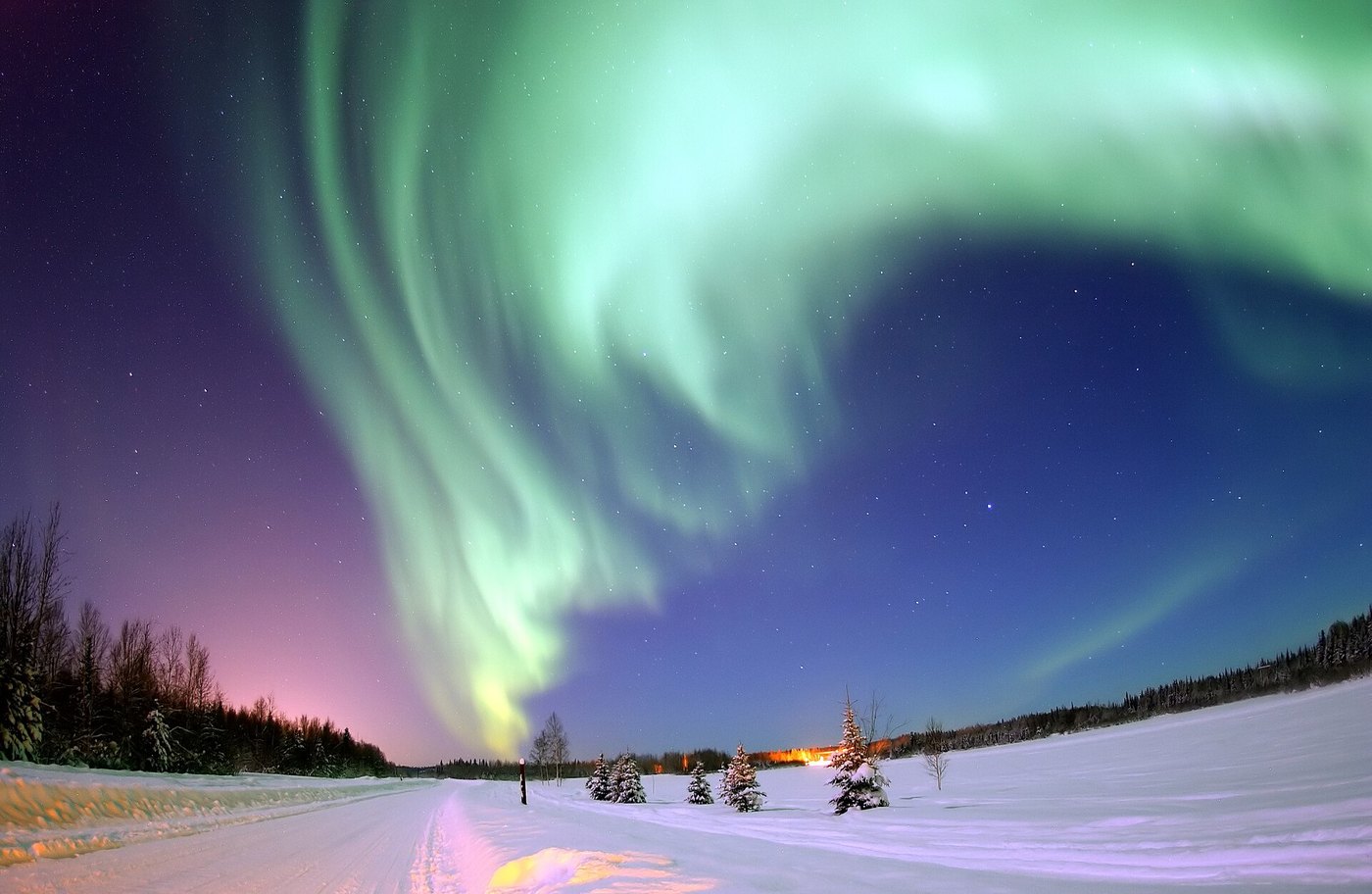 Aurora borealis over Eielson Air Force Base in Alaska