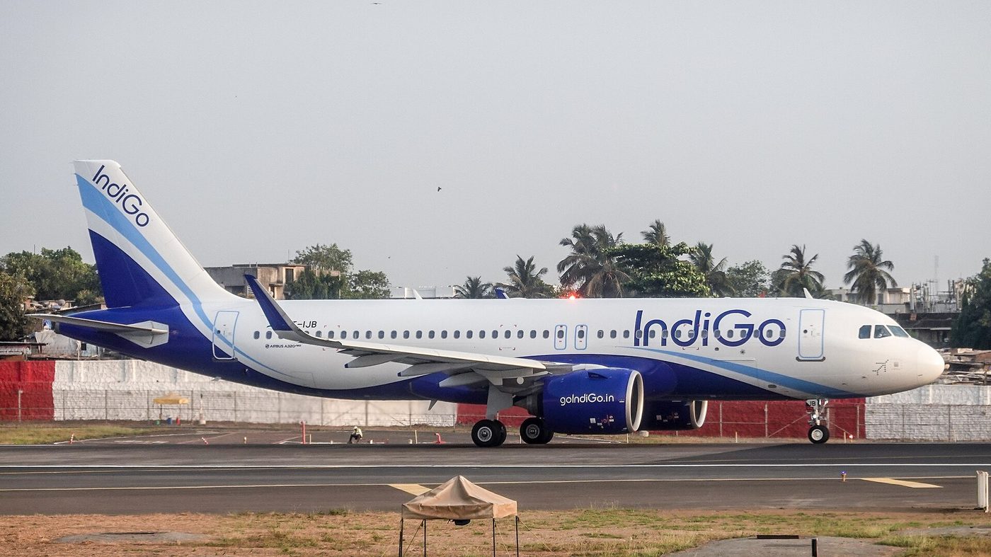 An IndiGo Airbus A320neo begins its takeoff roll at Mumbai airport