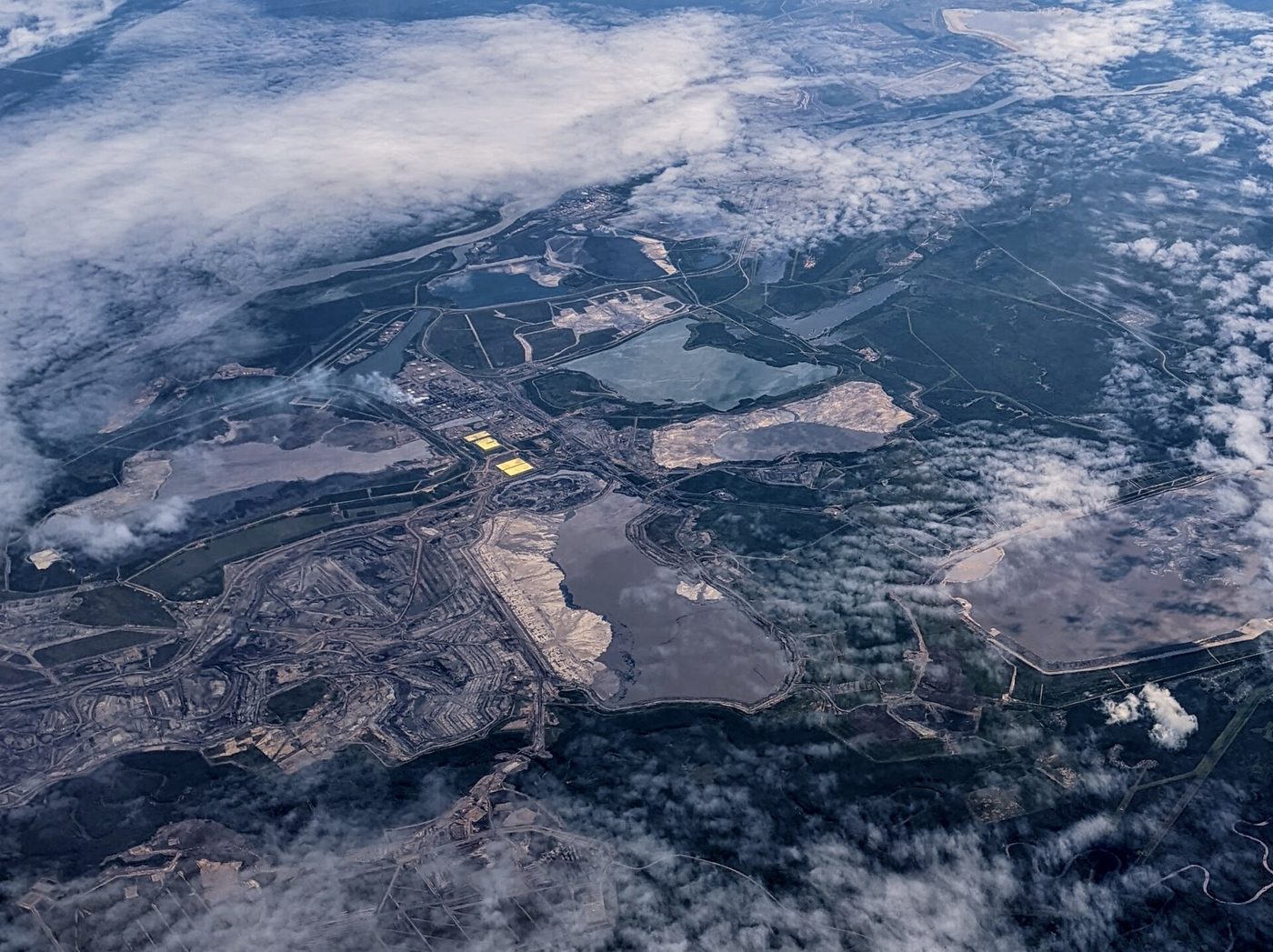 Aerial view of oil sands mine works at Mildred Lake in northern Alberta