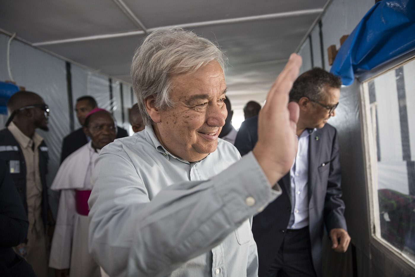 UN Secretary-General António Guterres visits the Mangina Ebola treatment centre in Congo in 2019