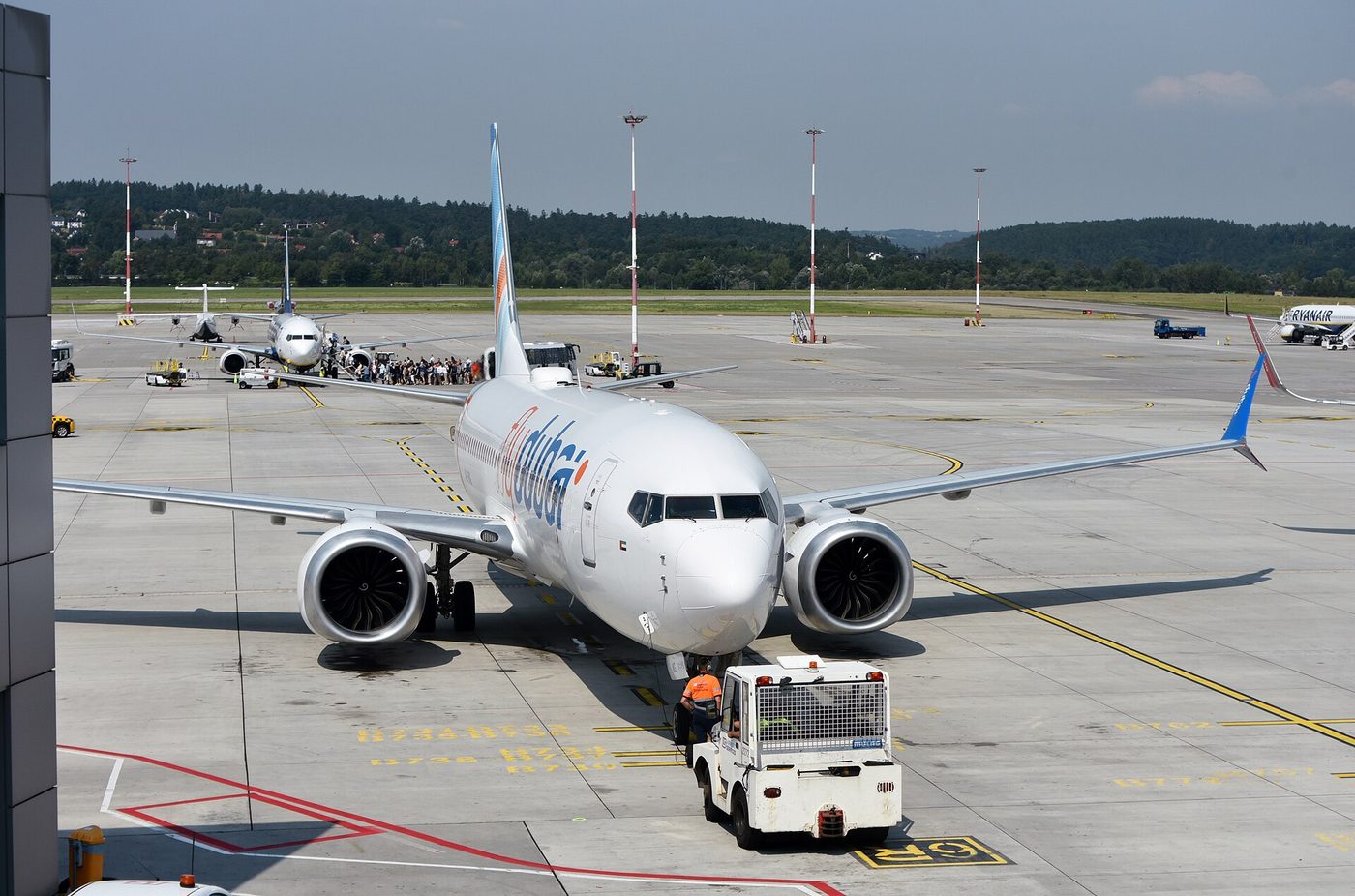 A flydubai Boeing 737-8 MAX at Kraków airport in 2024