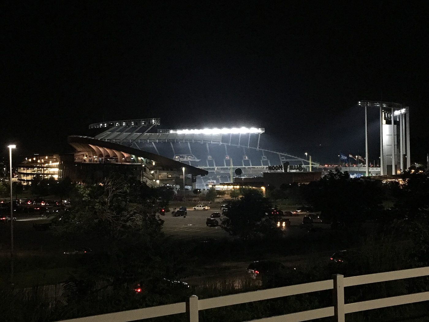 The exterior of Kauffman Stadium, home of the Kansas City Royals, in 2019