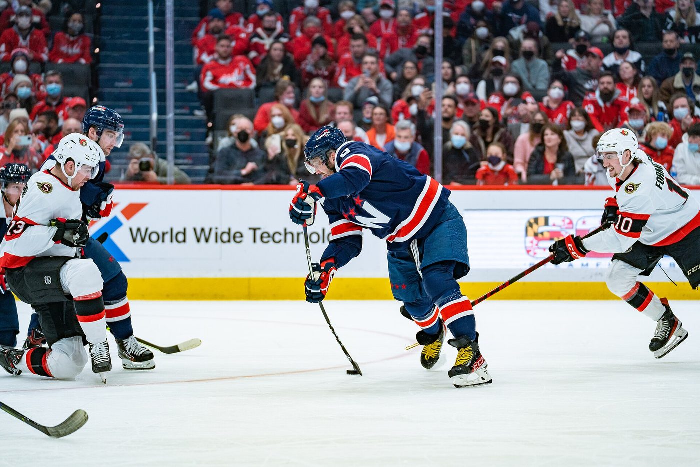 Washington Capitals left wing Alex Ovechkin during a January 2022 home game against the Ottawa Senators