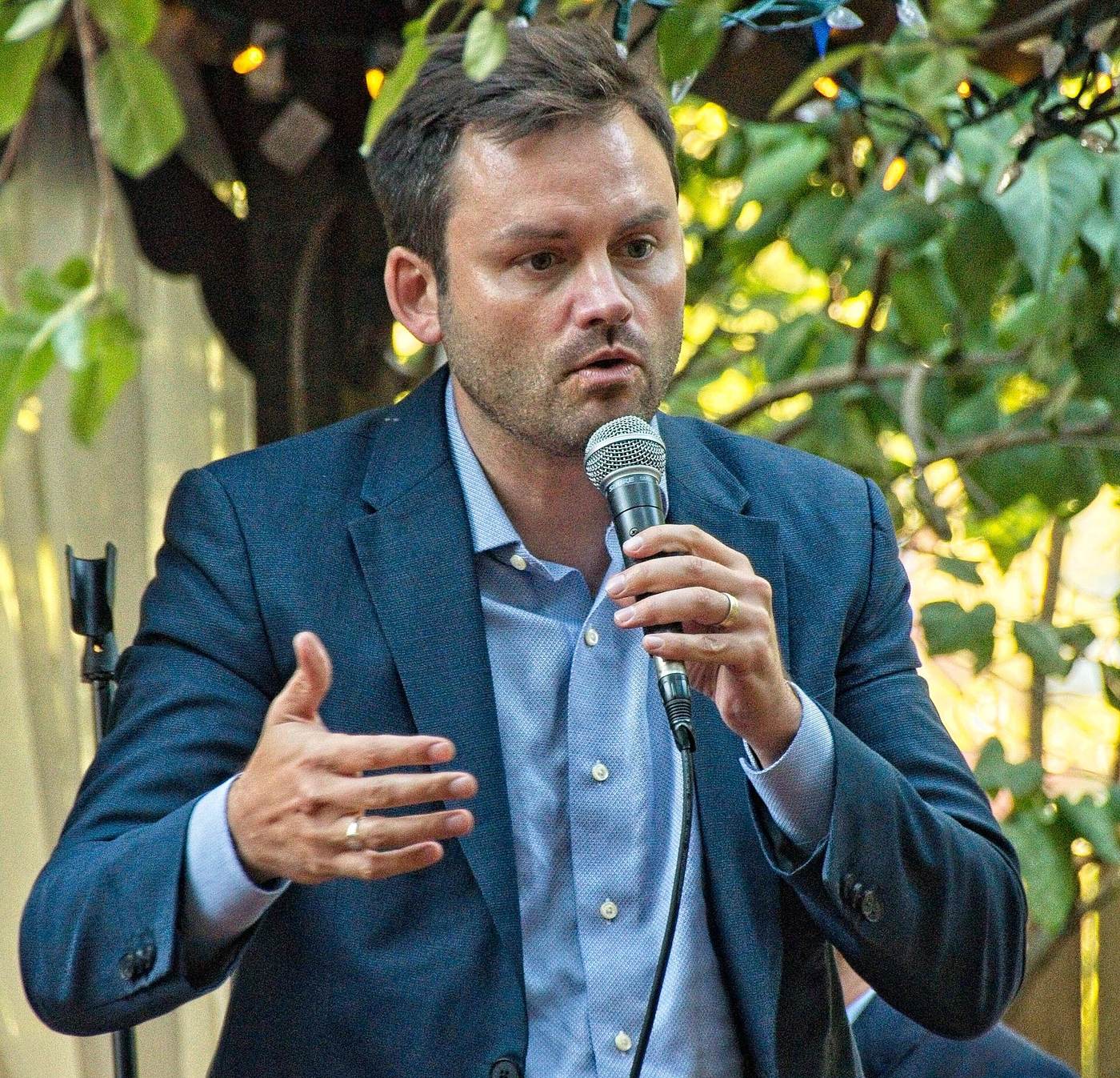 Parti Québécois leader Paul St-Pierre Plamondon at a party meeting