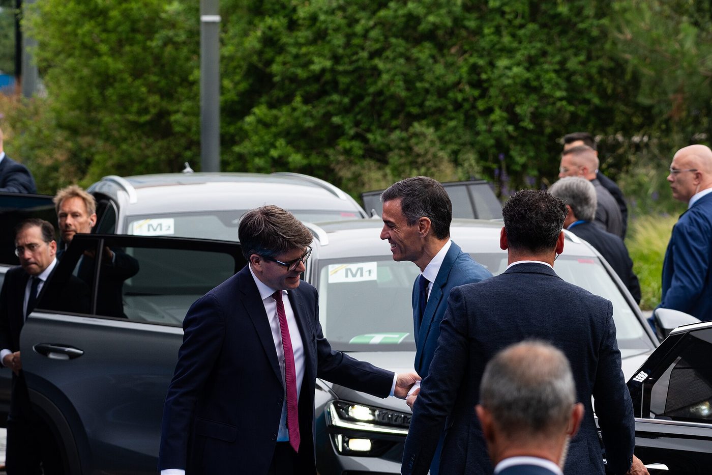 Spanish Prime Minister Pedro Sánchez arrives at the 2025 NATO Summit in The Hague