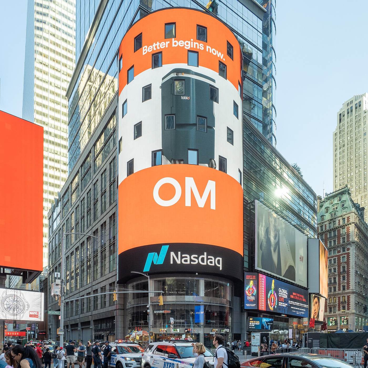 The Nasdaq MarketSite building and its video board in Times Square, New York