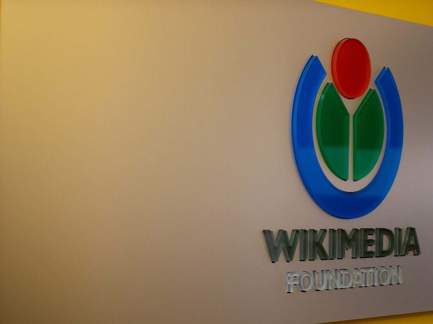 The Wikimedia Foundation logo at the foundation's headquarters in San Francisco