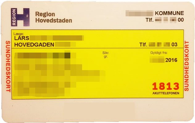 A Danish health insurance card, which carries the holder's CPR identity number
