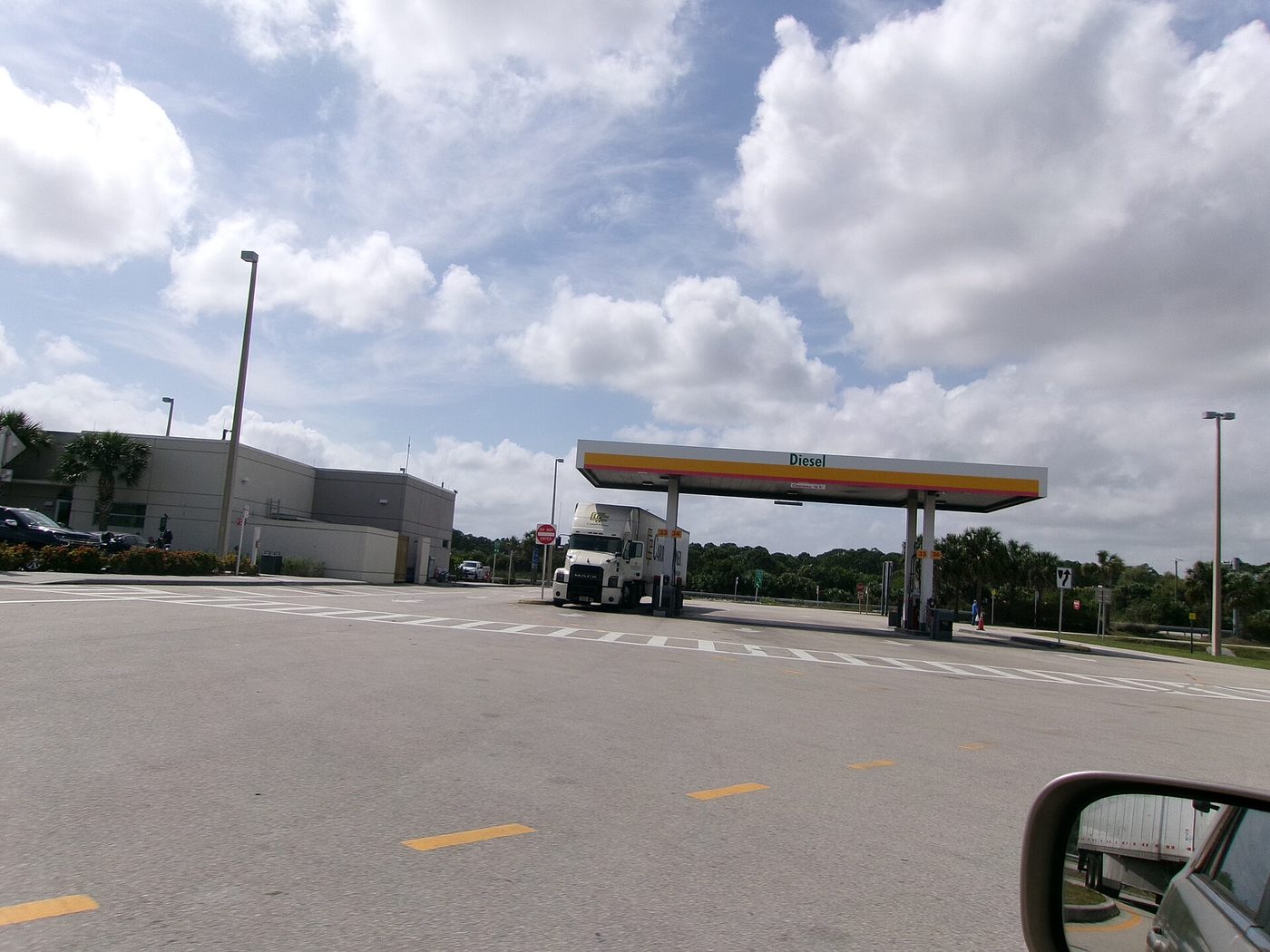 Diesel pumps under a canopy at the Fort Pierce Service Plaza on Florida's Turnpike