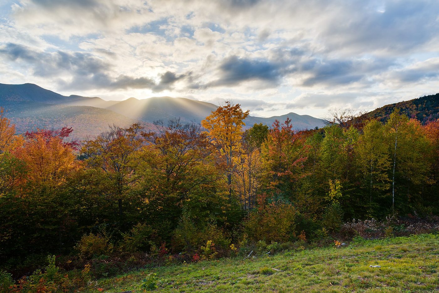 Fall color seen from the Hancock Overlook on New Hampshire's Kancamagus Highway in October 2021
