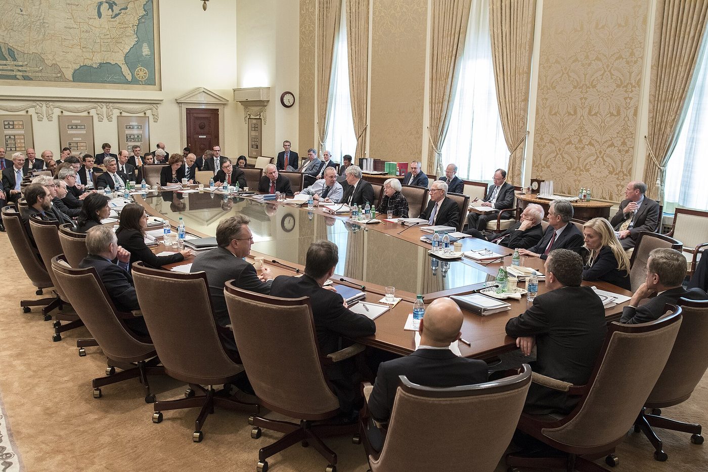 Federal Open Market Committee members meet at the Fed's Eccles Building in Washington in April 2016