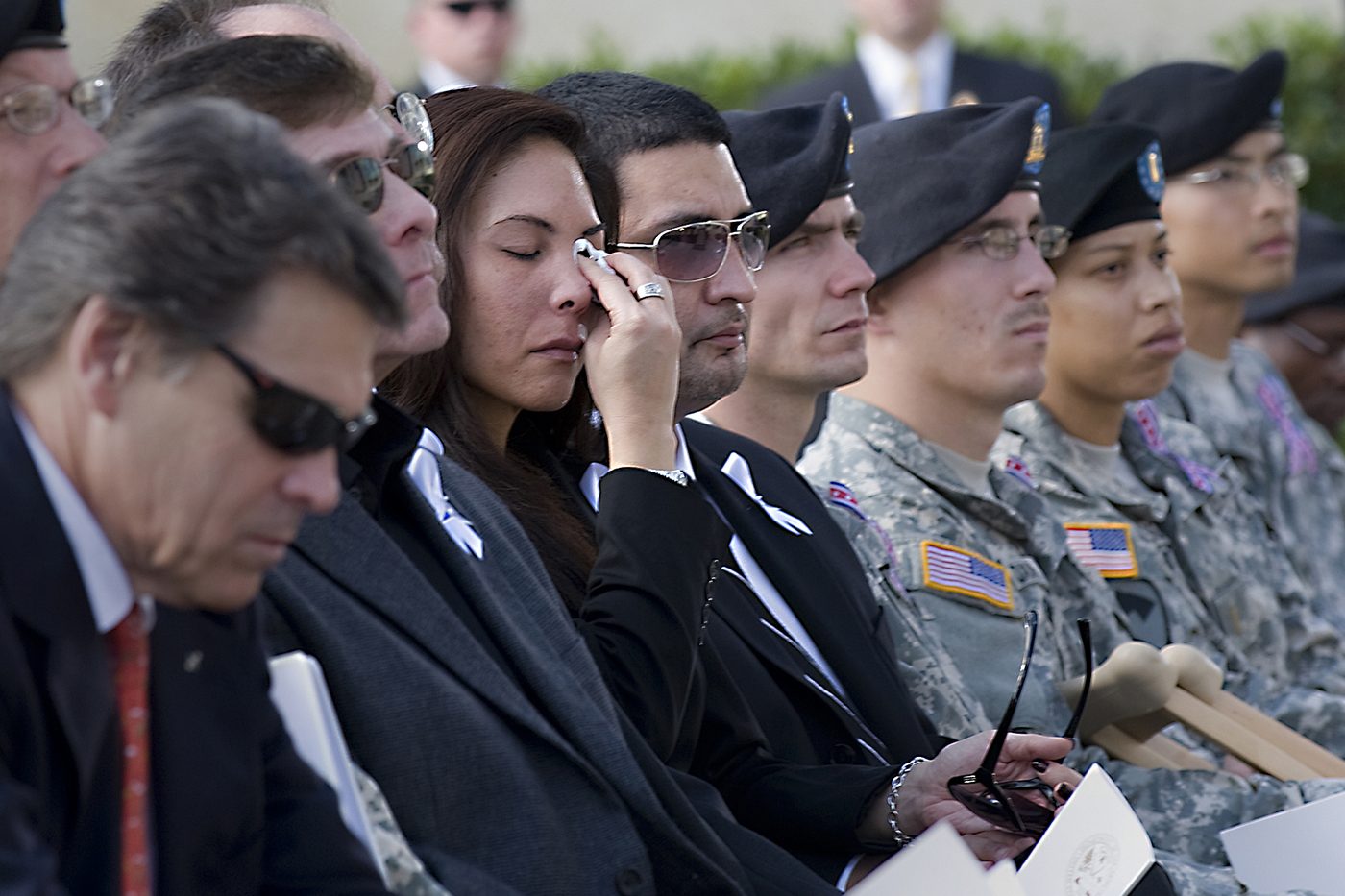 Family members and soldiers at the Nov. 10, 2009, memorial service at Fort Hood for victims of the shooting
