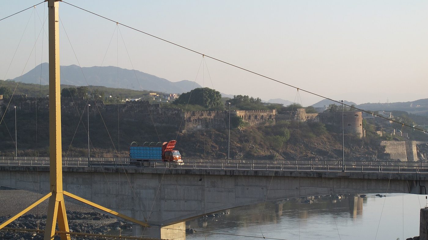 Attock Fort seen from the Khairabad bridge over the Indus River in Pakistan