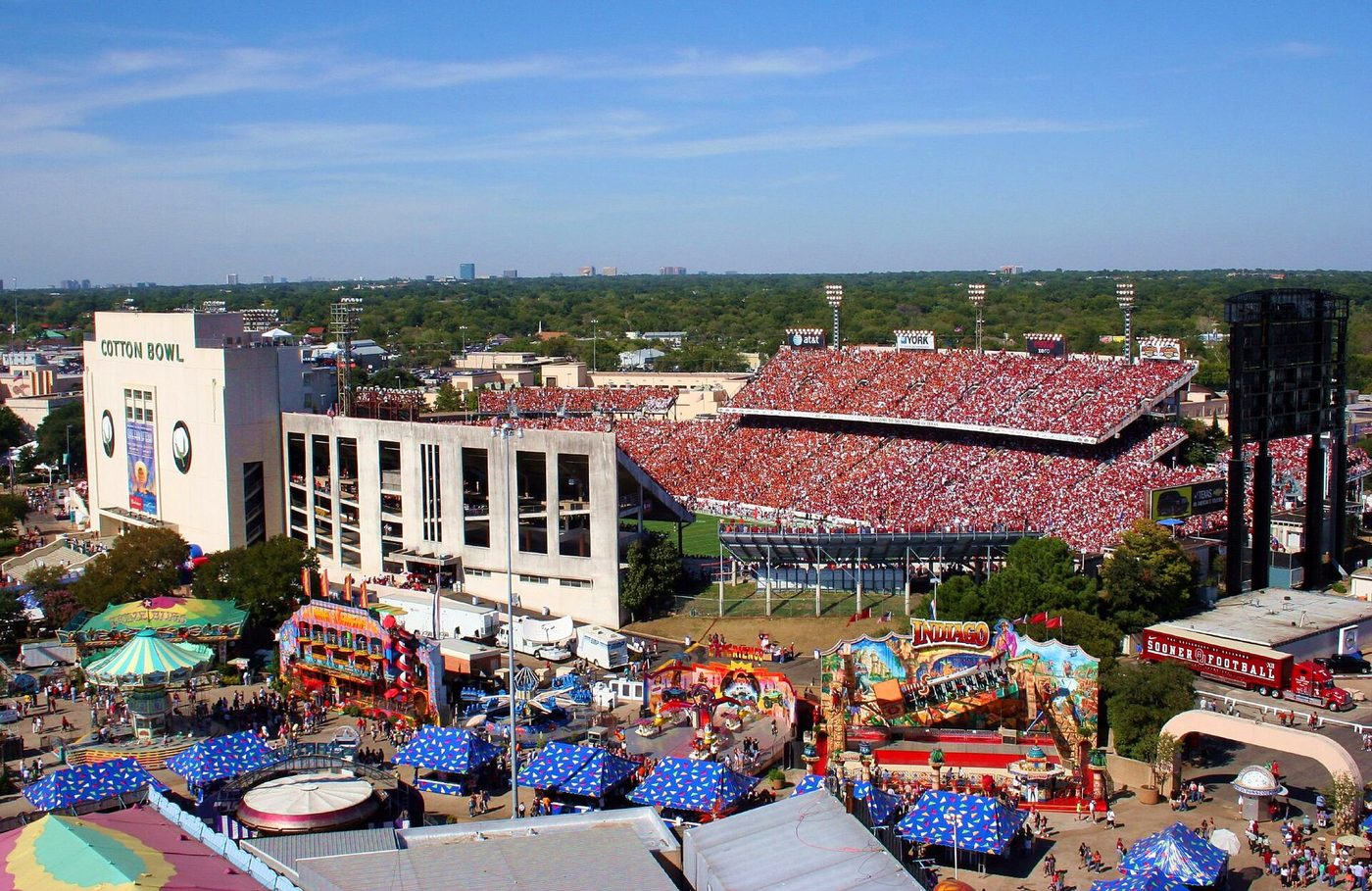 The Texas-Oklahoma game at the Cotton Bowl in Dallas on Oct. 7, 2006, seen from the State Fair of Texas grounds