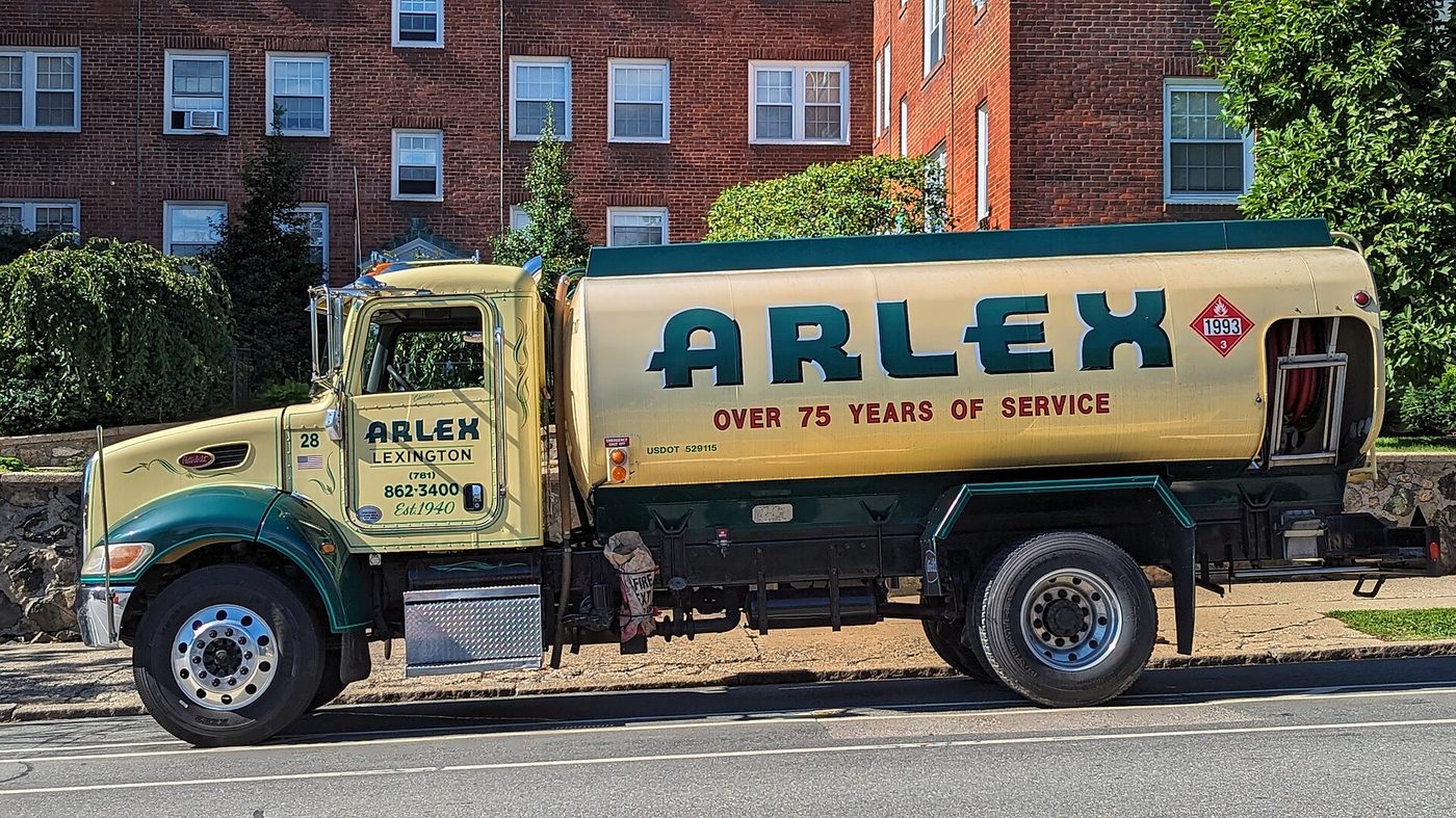 A heating oil delivery truck in Arlington, Massachusetts