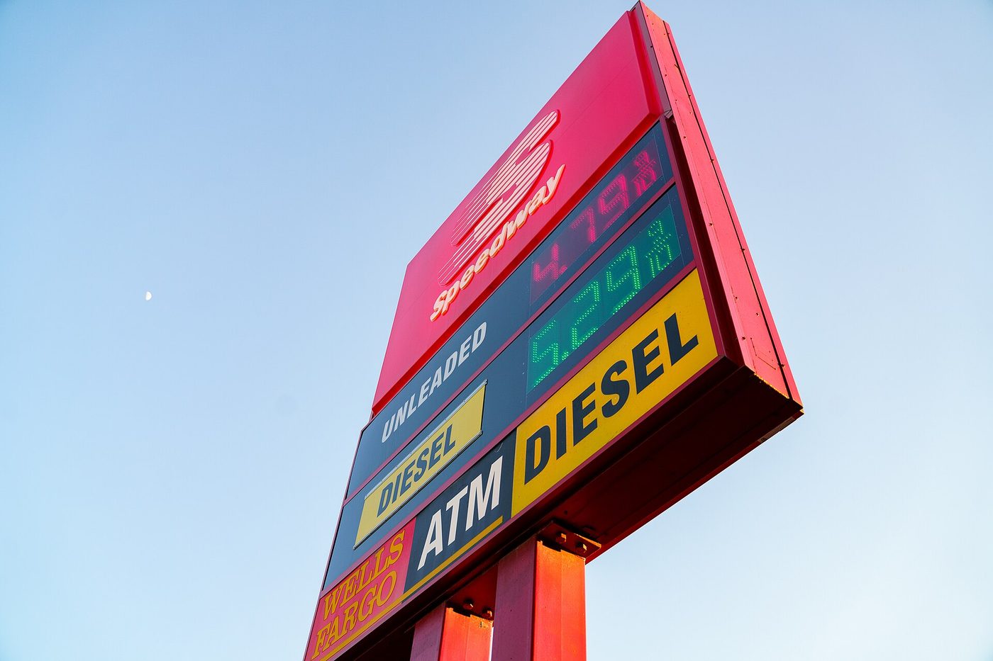 A sign showing gas prices at a Speedway station