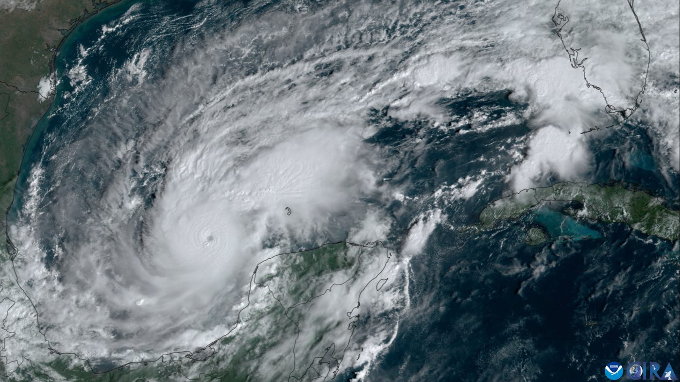 Satellite image of Hurricane Milton strengthening over the Gulf of Mexico in October 2024