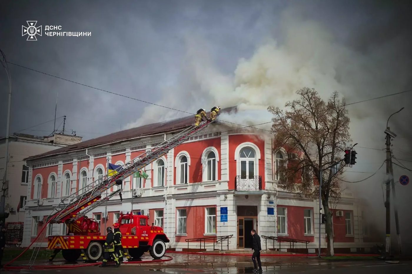 The Pryluky City Council building in Ukraine's Chernihiv region after a Russian attack in April 2026