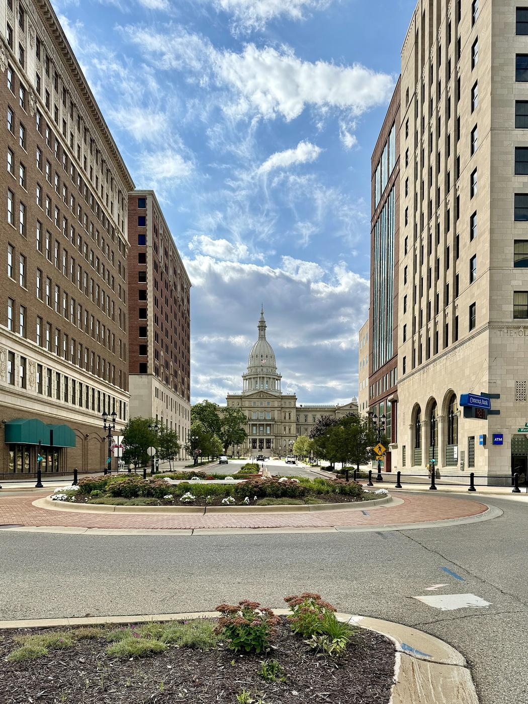 The Michigan State Capitol at the end of Capitol Avenue in Lansing