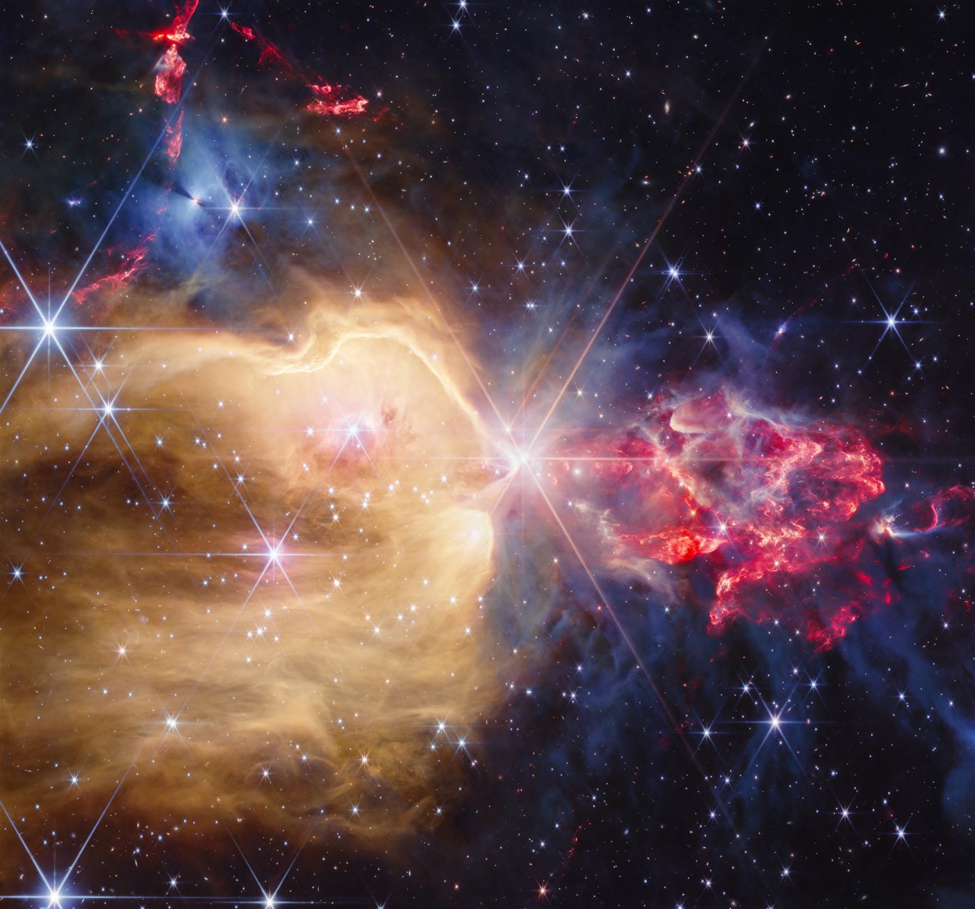James Webb Space Telescope near-infrared image of NGC 7129, the Flower Bud Nebula
